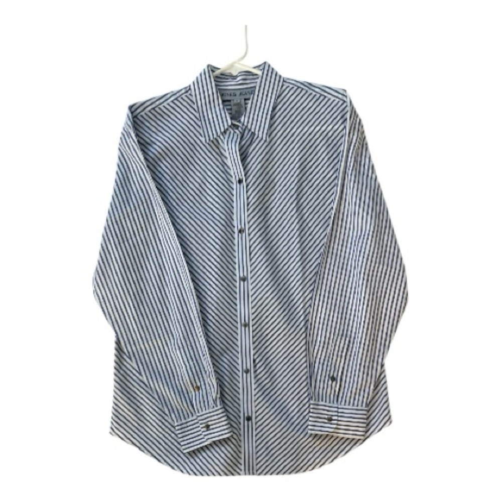Jone’s Jeans Women’s Blue and White Striped Button Down Shirt 100% cotton